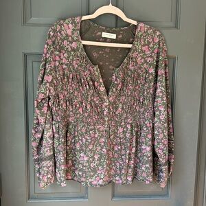 Lucky Brand Dark Green Floral Top